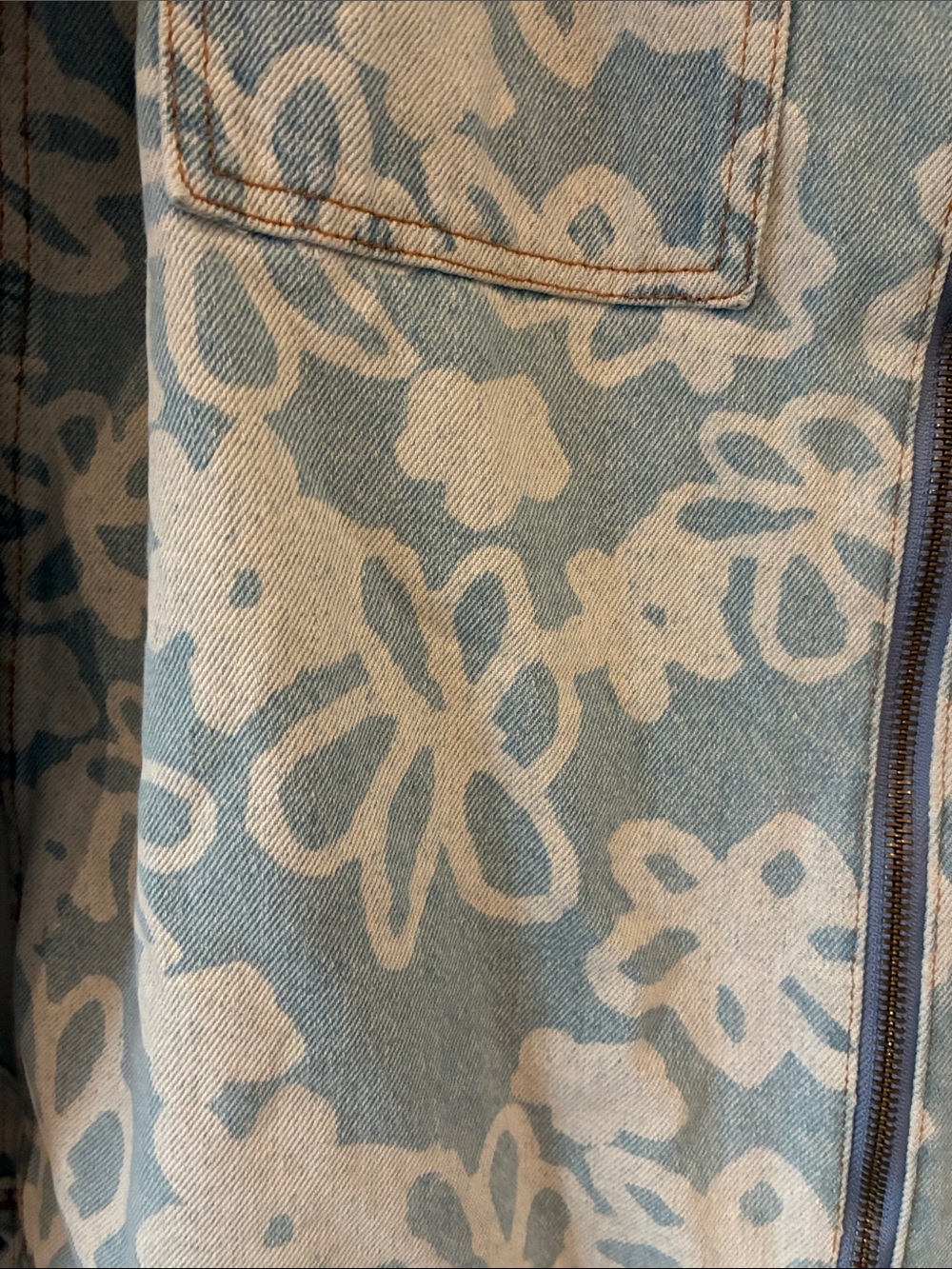 Butter Light Blue Denim Jacket with White Floral Print - Picture 6 of 11